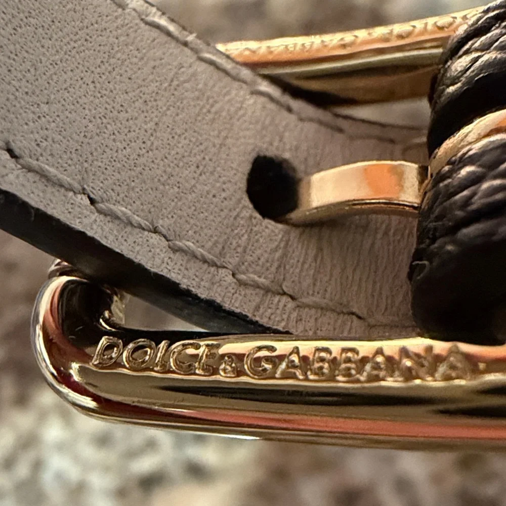 Dolce & Gabbana Crystal DG Logo Black Leather Bracelet